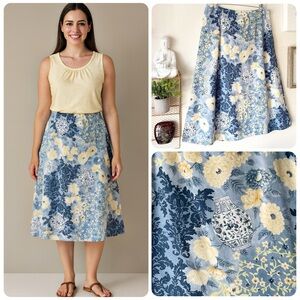 Talbots Vintage Floral Cottage Toile A-Line Midi Skirt Sz 14P Made in USA